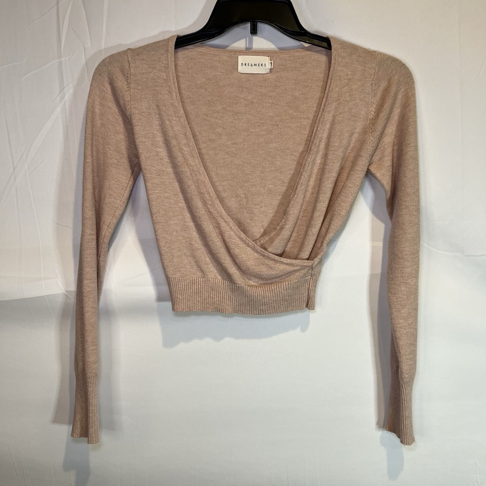 Dreamers‎ Pink Crop Tie Wrap Front Style Sweater Shirt Medium Large